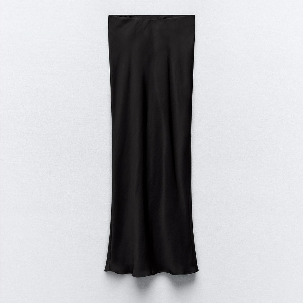 Zara Satin Effect Long Skirt Black Size Large